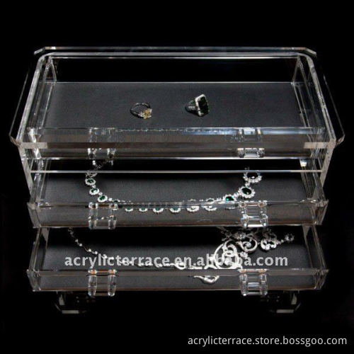 Perspex Clear Jewelry 3 Drawers Box